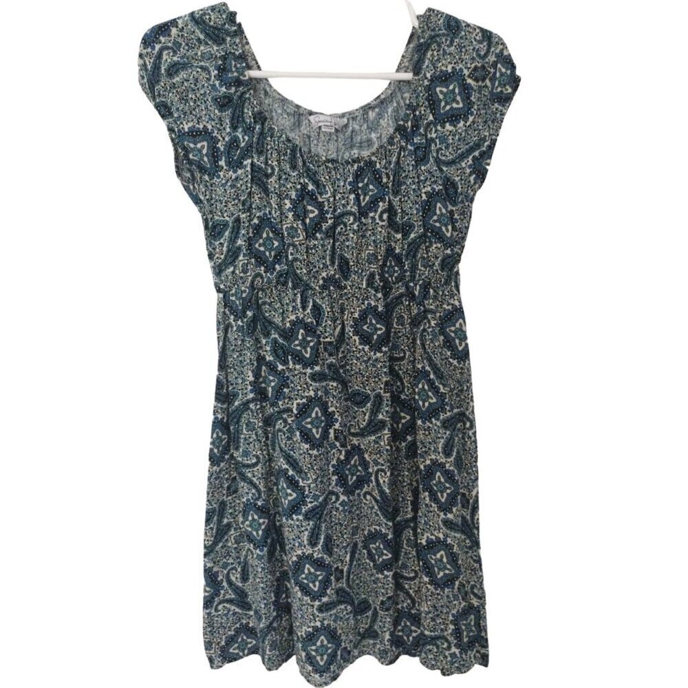 Speecklers Blue Paisley Print Tunic Dress Size S Cap Sleeves Lightweight Fabric